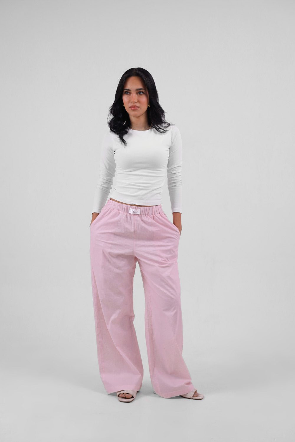 Every Day striped powder pink layered poplin pants