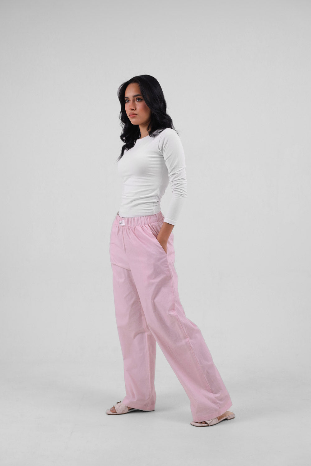 Every Day striped powder pink layered poplin pants