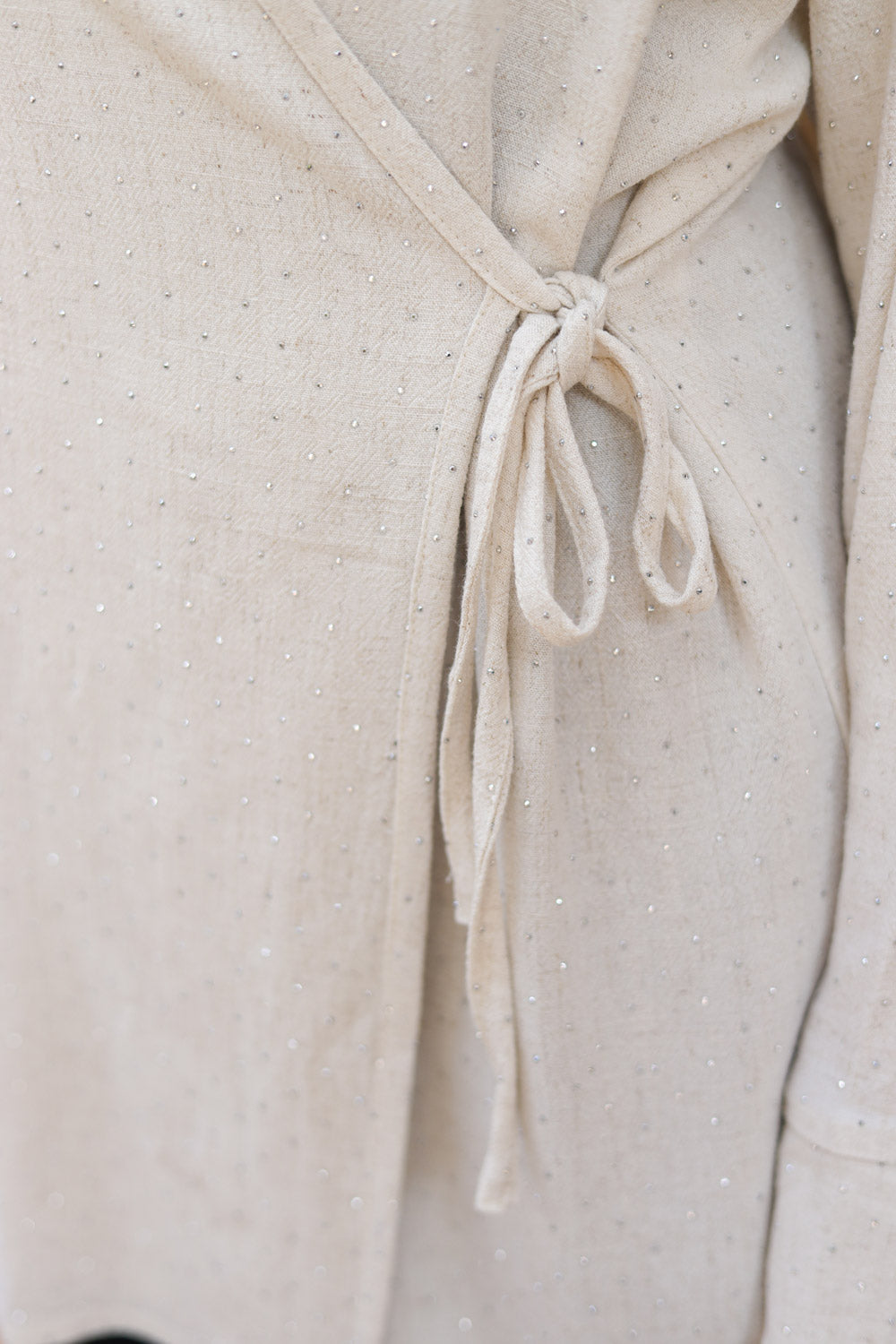 wrap studded linen shirt in beige