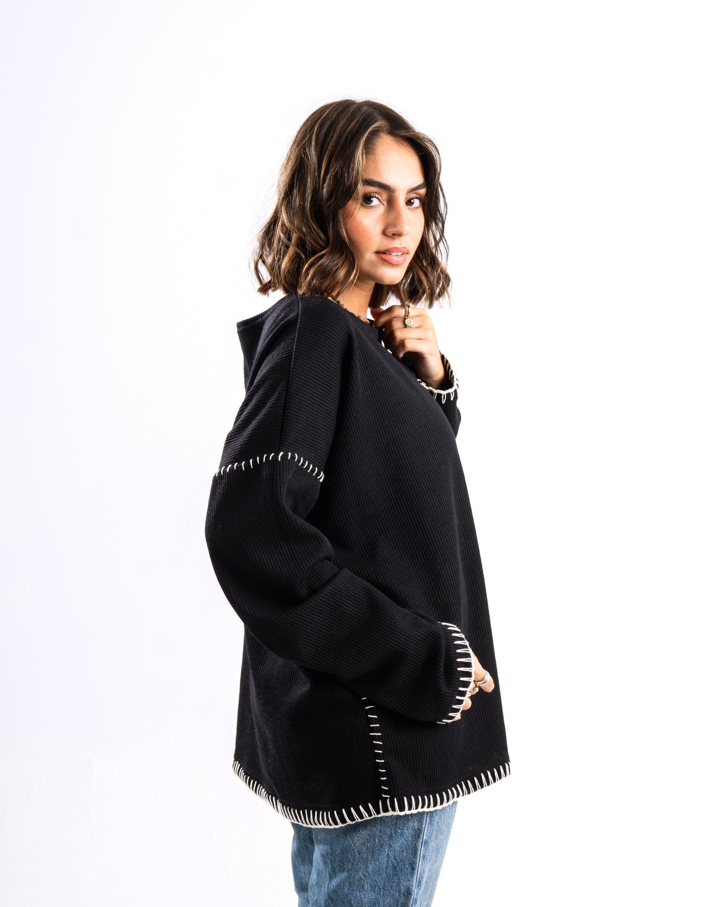Black stitched pullover