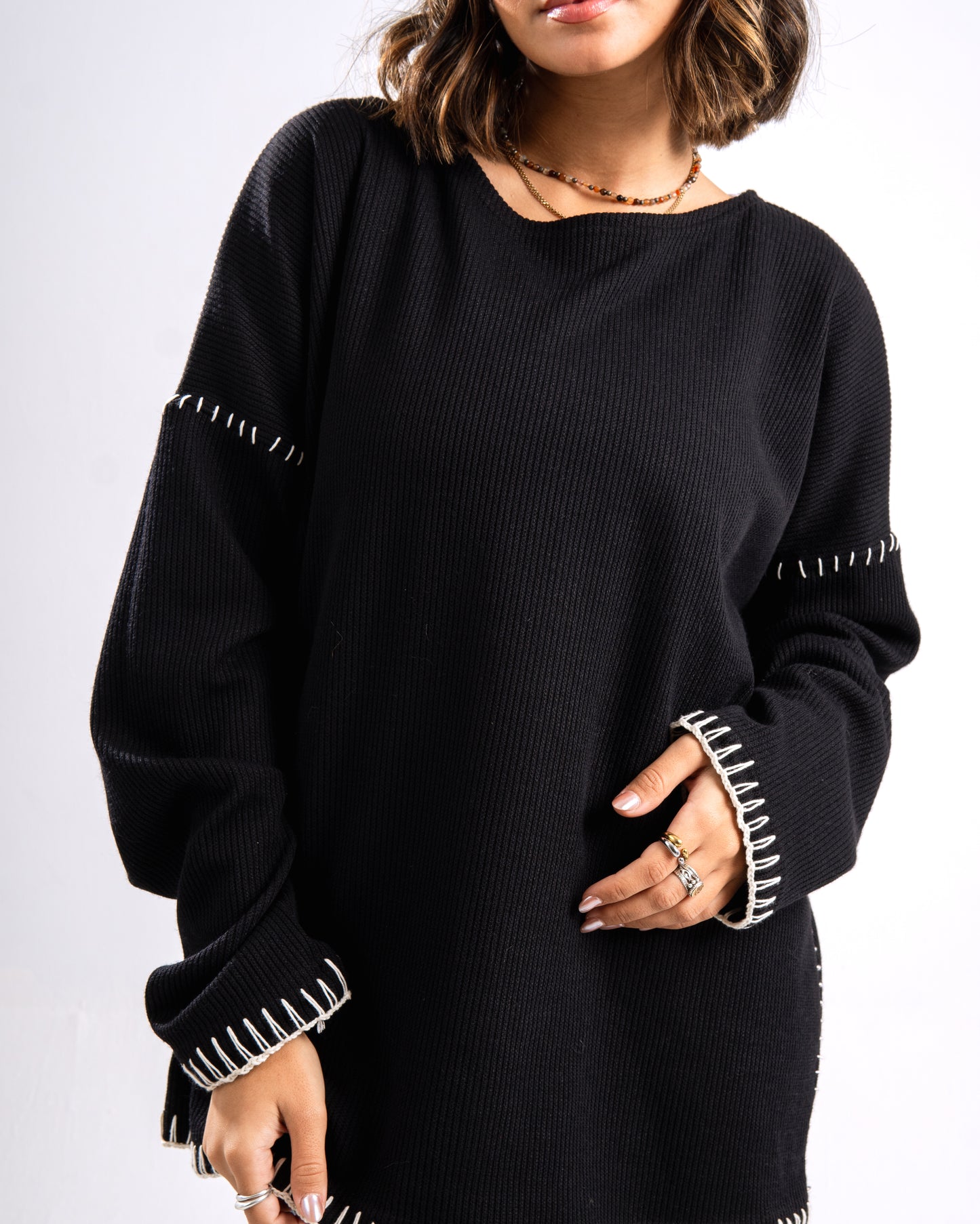 Black stitched pullover