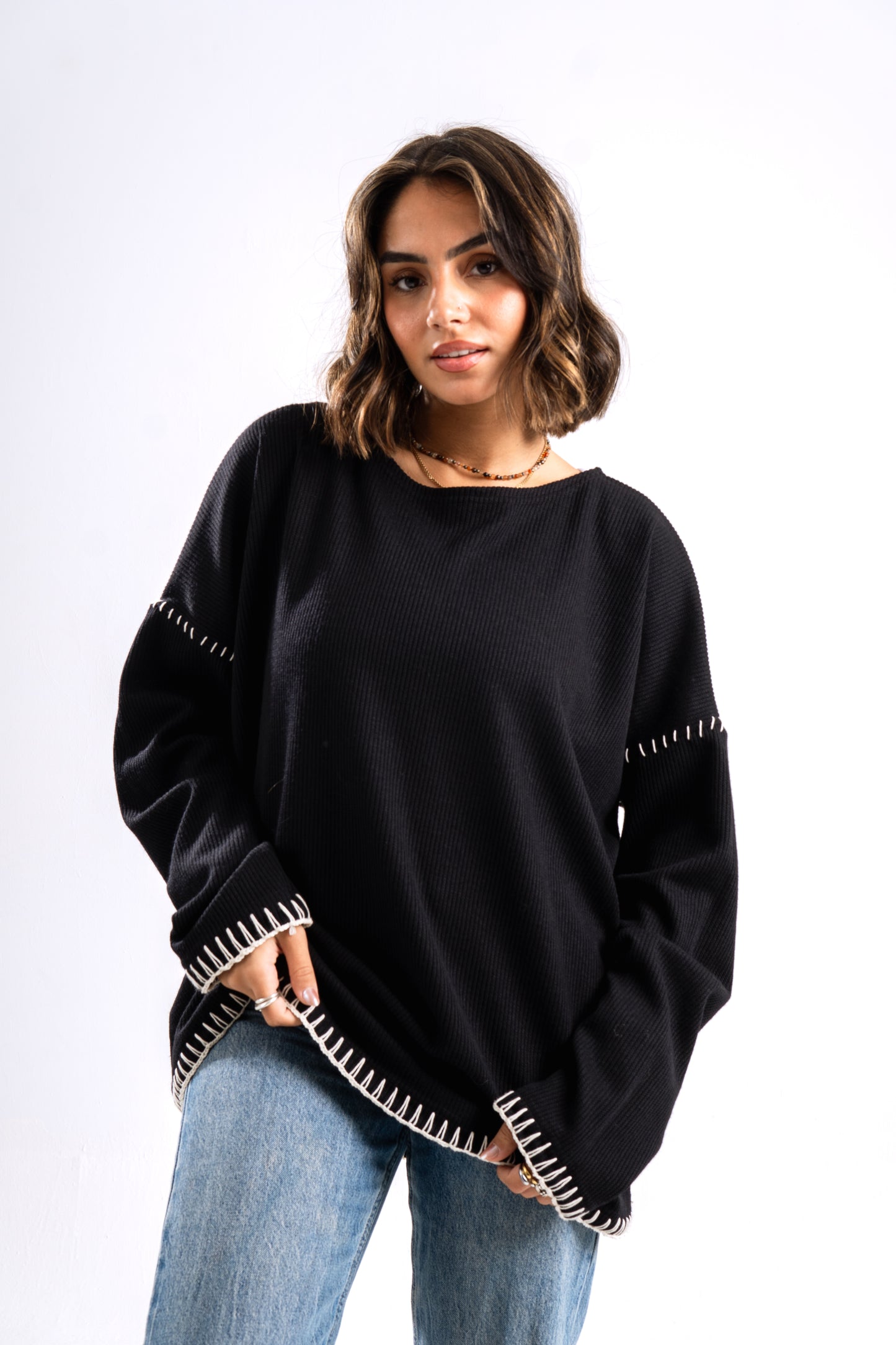 Black stitched pullover
